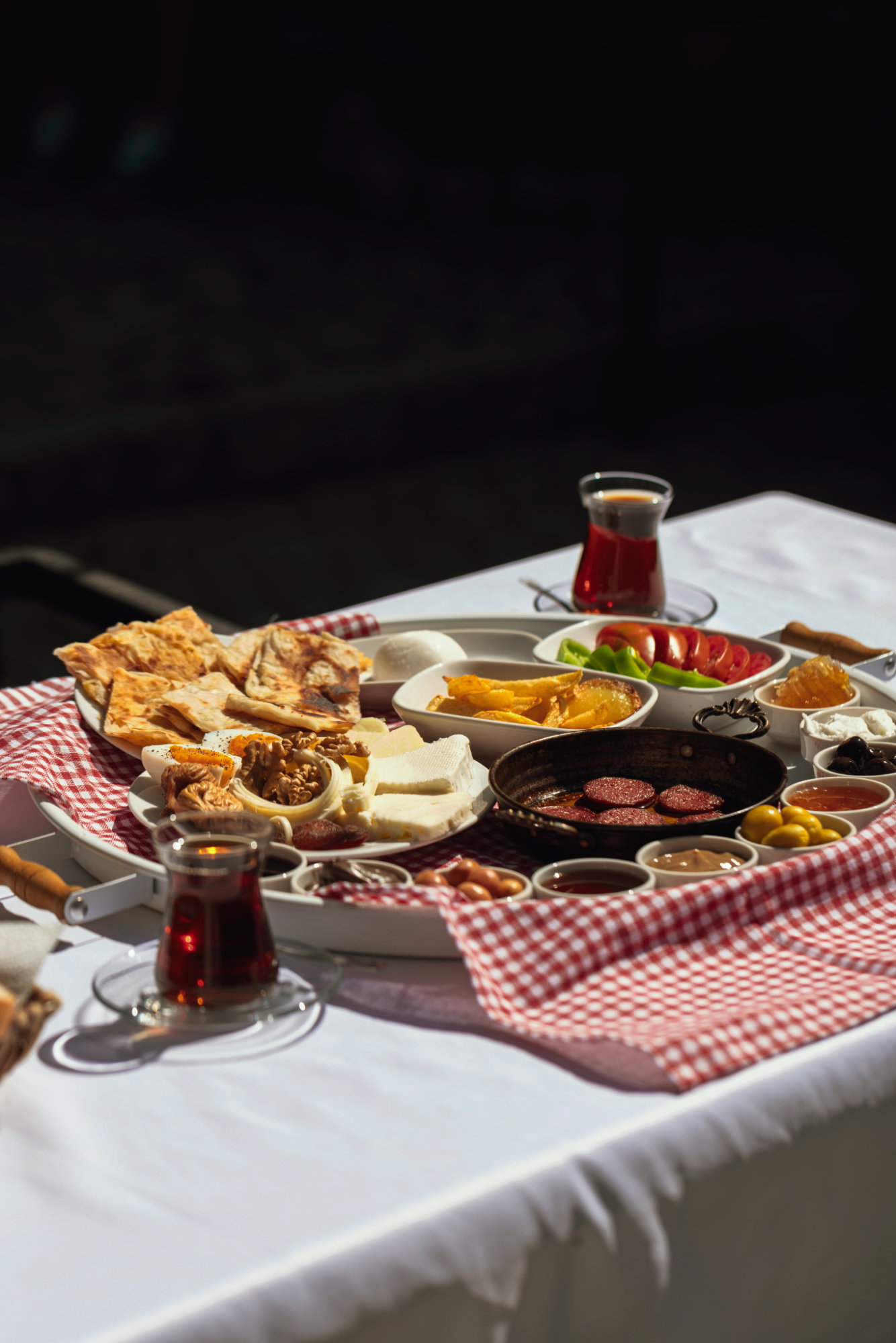 Traditional Turkish breakfast spread with fresh local ingredients
